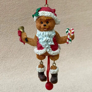 Vintage Dancing Santa Claus Bear Christmas Tree Ornament-Caroling Teddy-Movable